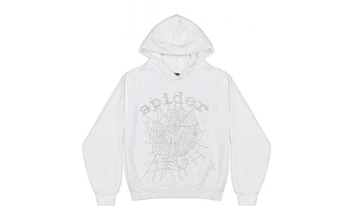 SP5DER WHITE RHINESTONE HOODIE